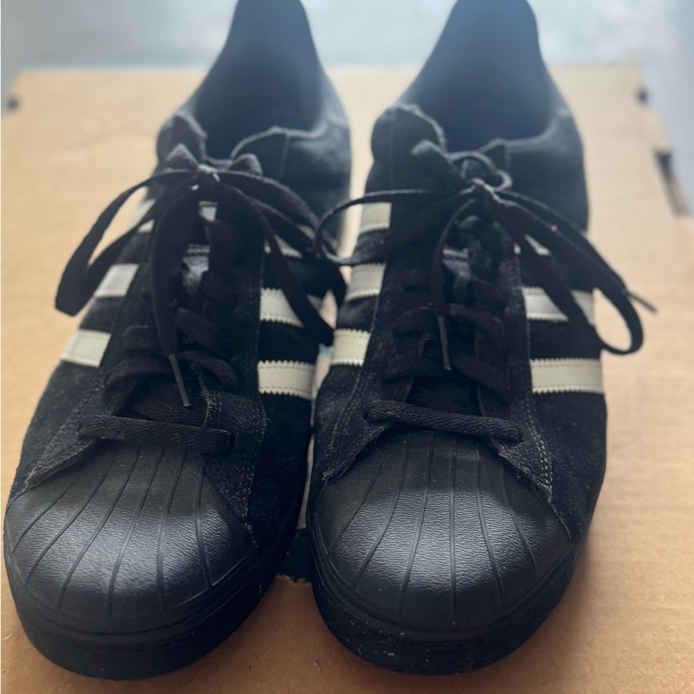 Adidas Men's Black Sneakers with White Stripes - Picture 2 of 4